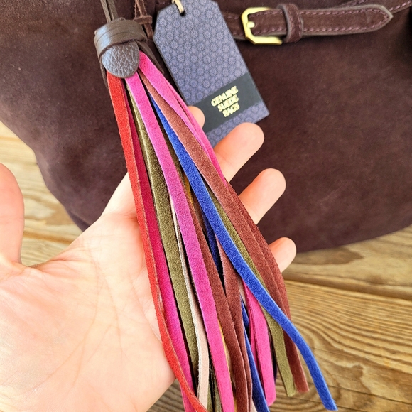 *Rare* Suede Leather Tote Shoulder Handbag With Mutlicolored Leather Tassel NWT - Picture 4 of 12